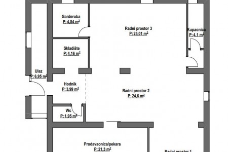 Valpovo, poslovni objekt i dvorišni stan, 152,76 m2